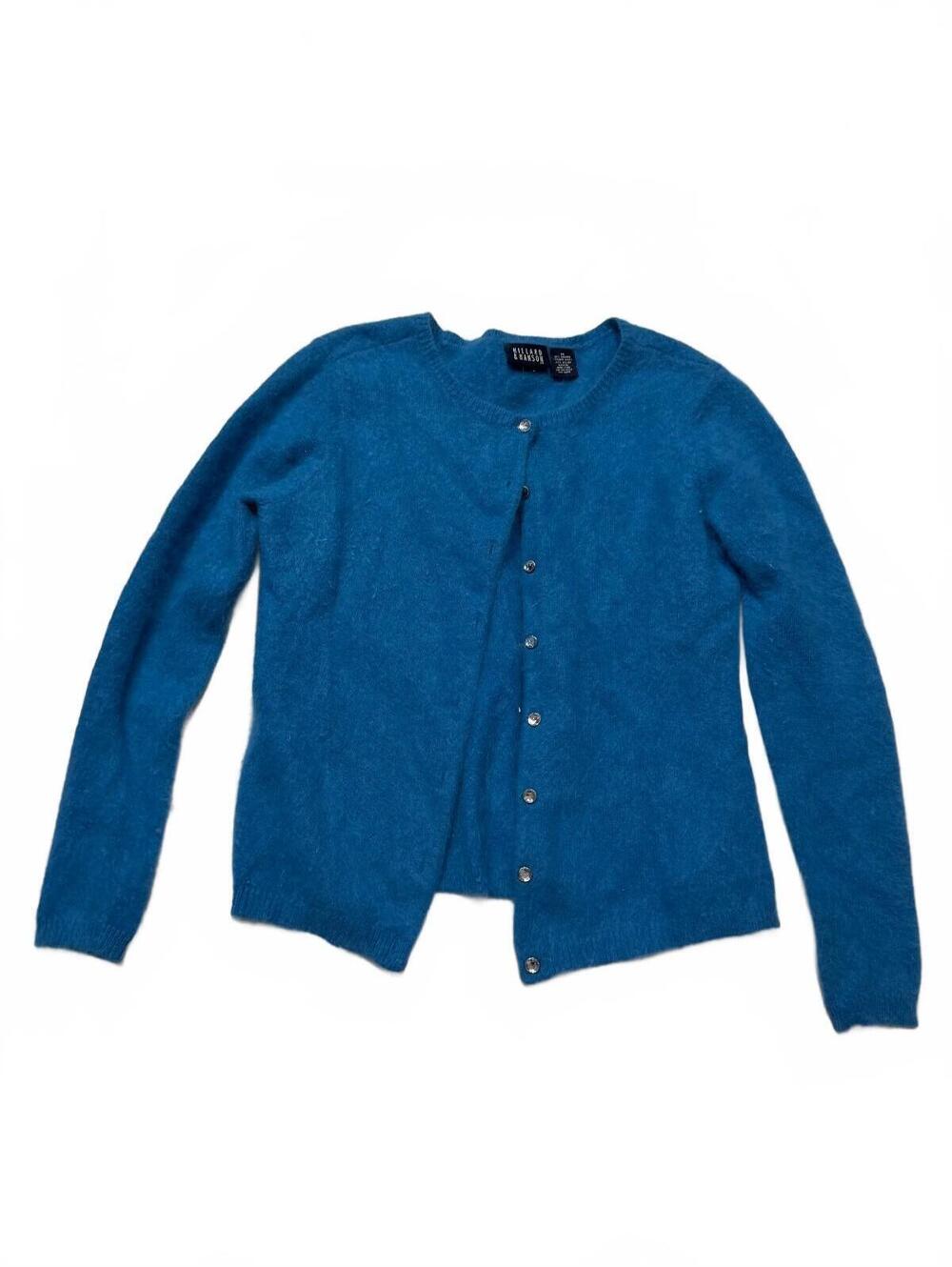 2000s Hillard and Hanson Angora Blend Blue Cardigan Size M